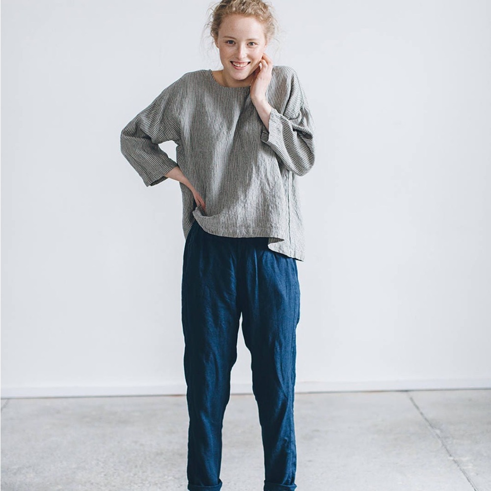 Linenfox Nova Navy Blue Trousers Size S /Tapered Linen Pants
